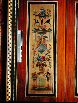 April: One of twelve door panels representing the months of the year, in the Spanish Room, mid-19th Century (painted wood)