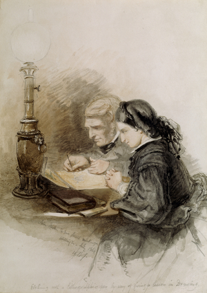 John Ruskin (1819-1900) Teaching Louisa Stewart-Mackenzie to Draw, 1864 (w/c on paper)