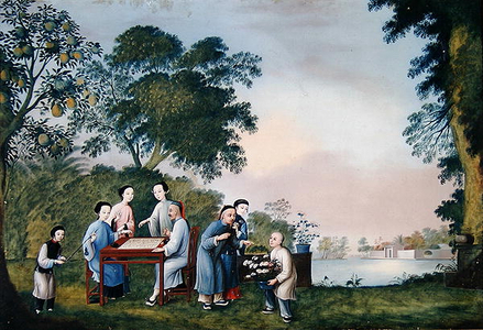 Figures Playing a Boardgame, c.1790 (gouache on paper)