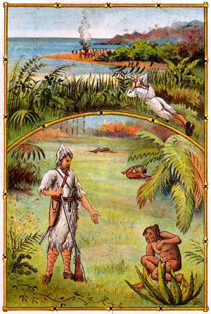 The Life and Strange Surprising Adventures of Robinson Crusoe by Daniel Defoe, c.1900 (oleograph)