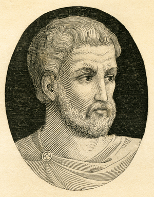 Pythagoras of Samos, Greek philosopher, copperplate engraving from Strahlheim, c.1840 (engraving)