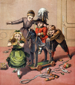 Children playing with toys, c.1870 (chromolithograph)