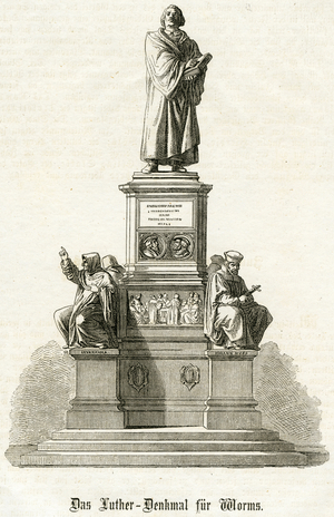 Germany, Rhineland-Palatinate, Worms, memorial of Martin Luther, 1862 (engraving)