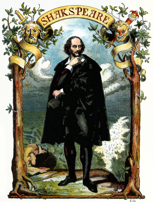 William Shakespeare, british poet. Illustration from "" Great men in word and illustrations "", twenty world history personalities for the youth, by Adolf Bartels, publishing house Moritz Schauenburg, Lahr, about 1895