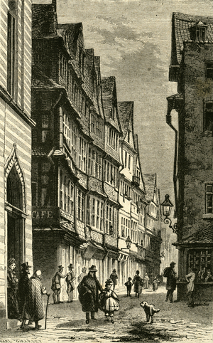 Germany, Hesse, Frankfurt, the so called "" Judengasse "" (Jews alley), illustration by Karl Girardet, published in the newspaper "" Die Illustrirte Welt "", No. 12, Stuttgart, 1866