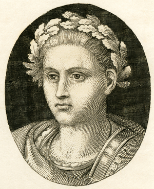 Trajan (Marcus Ulpius Traianus) (53-117), Roman emperor, copperplate engraving from Strahlheim, c.1840 (engraving)