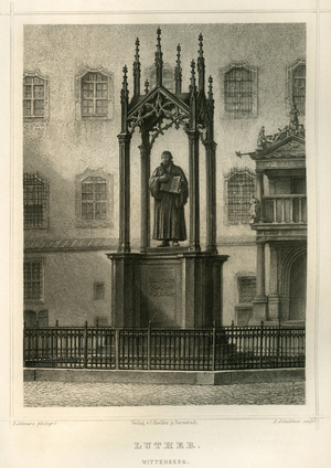 Germany, Saxony-Anhalt, Wittenberg, Luther memorial, 1862 (engraving)