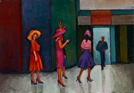 Going to Ascot (oil on board)