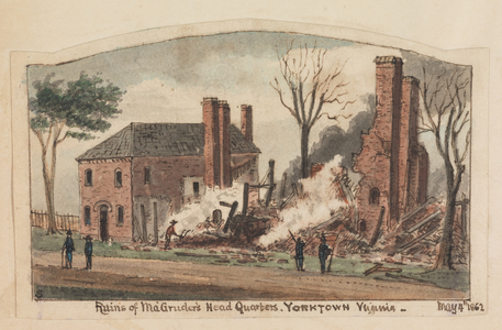 Ruins of Magruder's headquarters, Yorktown, Virginia, 4th May 1862, from the Robert Knox Sneden Diary, 1861-65 (pen & ink and w/c on paper)