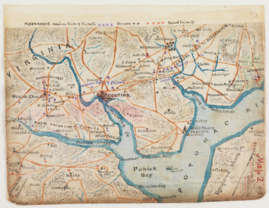 Union Line of Pickets, Map 2, from the Robert Knox Sneden Diary, 1861-65 (pen & ink and w/c on paper)