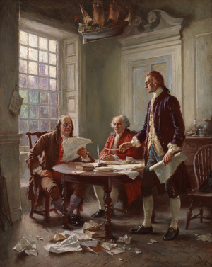 Writing the Declaration of Independence in 1776 (oil on canvas)