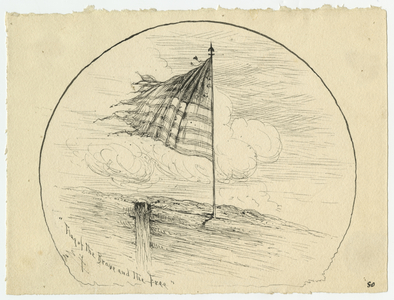 Flag of the Brave and the Free, illustration from 'Thirty Years After: An Artist's Story of the Great War', published in 1890, 1880s (pen & ink on paper)