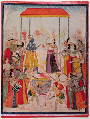 Krishna and his ladies celebrate the Holi Festival, Guler, Punjab, c.1780 (gouache on paper)