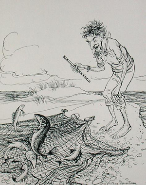 The Fisherman Piping, illustration from 'Aesop's Fables', published by Heinemann, 1912 (engraving)