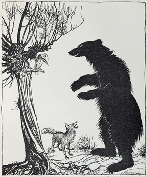 The Bear and the Fox, illustration from 'Aesop's Fables', published by Heinemann, 1912 (engraving)