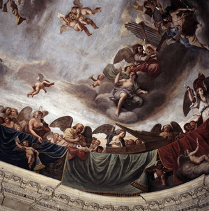 Musician angels. Fresco by Mattia Preti (1613-1699) made between 1652-1653. Church of San Biagio, Modene.