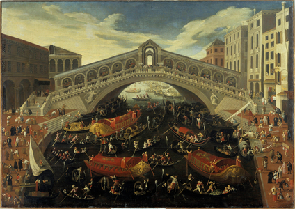 Regate at the Ponte di Rialto in Venice. Painting by Joseph Heintz (1564-1609). Galleria Estense (Reserve). Modene.