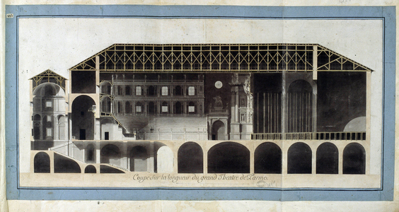 Cup on the length of the Teatro Farnese, theatre realized by Italian theatral architect Giovan Battista Aleotti dit l'Argenta (1576-1636), National Archive of Parma, Italy