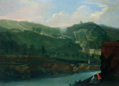View towards Prior Park from the River, Bath (oil on canvas)