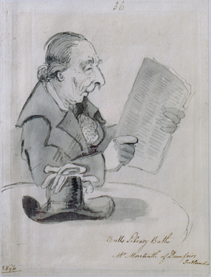 Mr Monteath of Dumfries, Scotland in the Bulls Library, Bath, 1796 (pen and ink with w/c on paper)