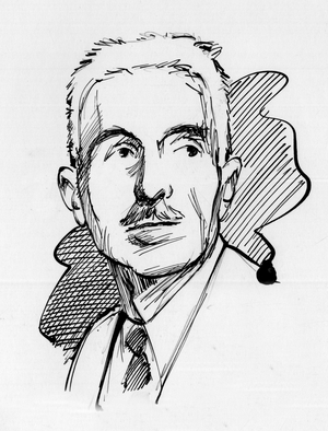 Portrait of American novelist Dashiell Hammett (1894-1961). (pen)