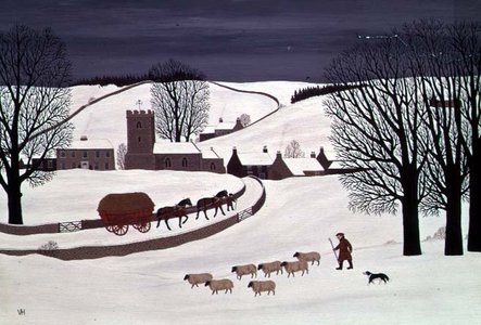 Shepherd and his flock in the Snow