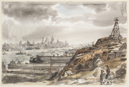 New York from Weehawken (w/c over graphite on paper)