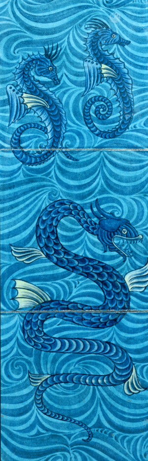 Tiles with sea-horses and a sea-serpent (ceramic)