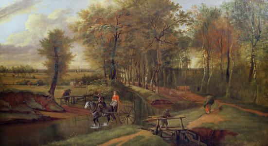 A Wooded River Landscape with Figures, Horse and Cart, 1692 (oil on canvas)