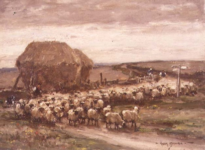 Herding Sheep (oil on canvas)