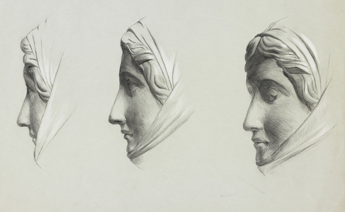 Three profiles after antique sculpture, c.1860s-90s (pencil & black chalk with white heightening on paper)