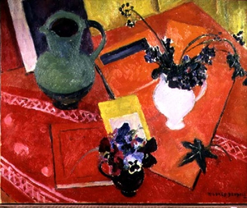 Pansies and a green jug