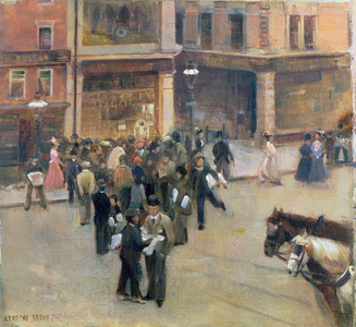 Waiting to Hear the Results (Great Notts. v. Surrey Match, Nottingham, August 1892) (oil on panel)