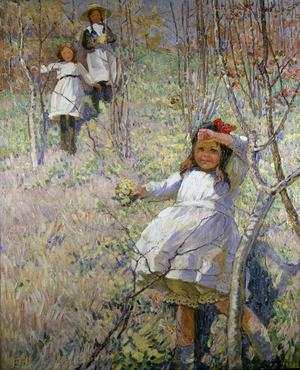 Picking Primroses (oil on canvas)