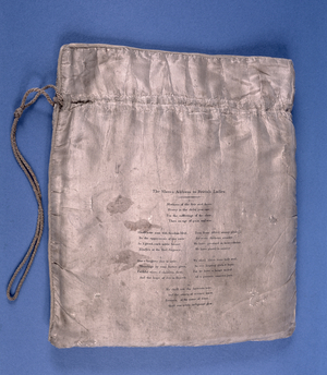 'The Slaves Address to British Ladies', poem on the reverse of an anti-slavery workbag (cloth) (see 146800 for front)