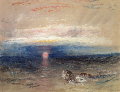 Sunset at Sea with Gurnets (w/c on paper) (after conservation)