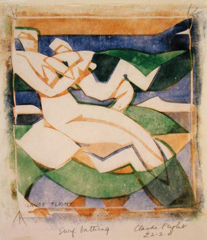 Surf Bathing (linocut)