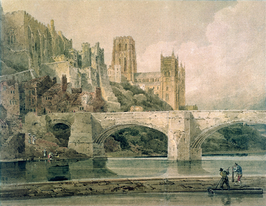 Durham Cathedral and Bridge, 1799 (watercolour, pencil and surface scratching on paper)