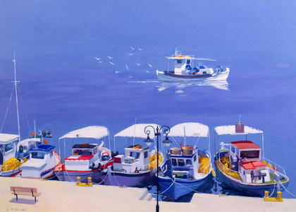 Greek Fishing Boats (acrylic on board)