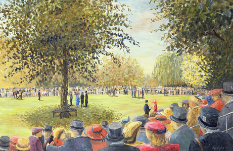 The Paddock, Royal Ascot, 1990 (acrylic on board)