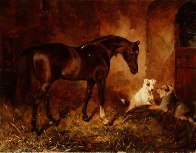 In the Stable (oil on canvas)
