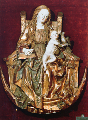 Madonna and Child Enthroned above a crescent moon, c.1510 (polychrome wood)