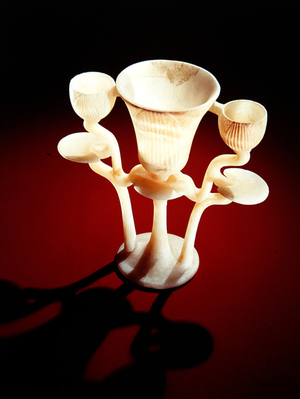 Lamp in the form of three lotus flowers, from the tomb of Tutankhamun, New Kingdom (alabaster)