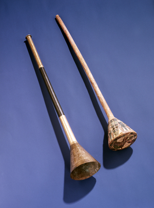 Trumpet and wooden stopper, from the Tomb of Tutankhamun (c.1370-1352 BC) New Kingdom (bronze or copper with gold overlay)