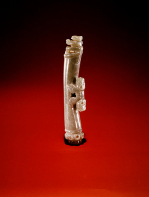 Vertical bead, from Guacimo, Linea Vieja area (translucent light blue-green jade)