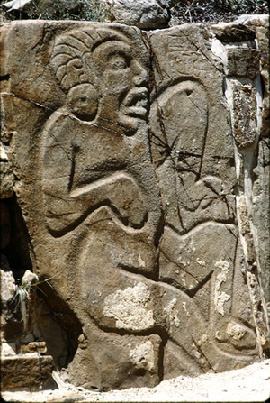 Carving of a 'Danzante' (dancing) figure, c.600-200 BC (stone)