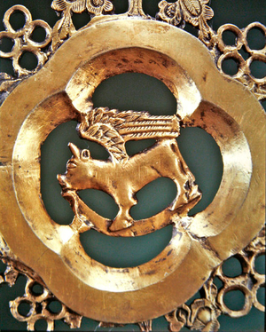 Ox, symbol of St. Luke, from a processional cross, Ballymacasey, County Kerry, 1479 (silver-gilt) (detail of 390417)