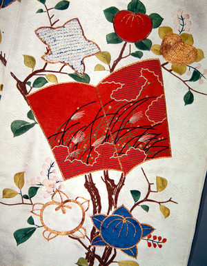 Detail of an Uchikake or formal over-robe (satin damask)