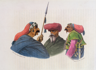 Courdish Chiefs from 'A Second Journey through Persia, 1810-16', engraved by Theodore H.A. Fielding (1781-1851) 1818 (coloured engraving)