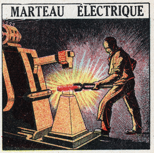 Electric tools: electric hammer. Anonymous illustration of 1925. Private collection.